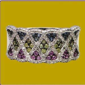 925 Sterling Silver Ring Sz 8 with Natural Sapphire & White Topaz Gems